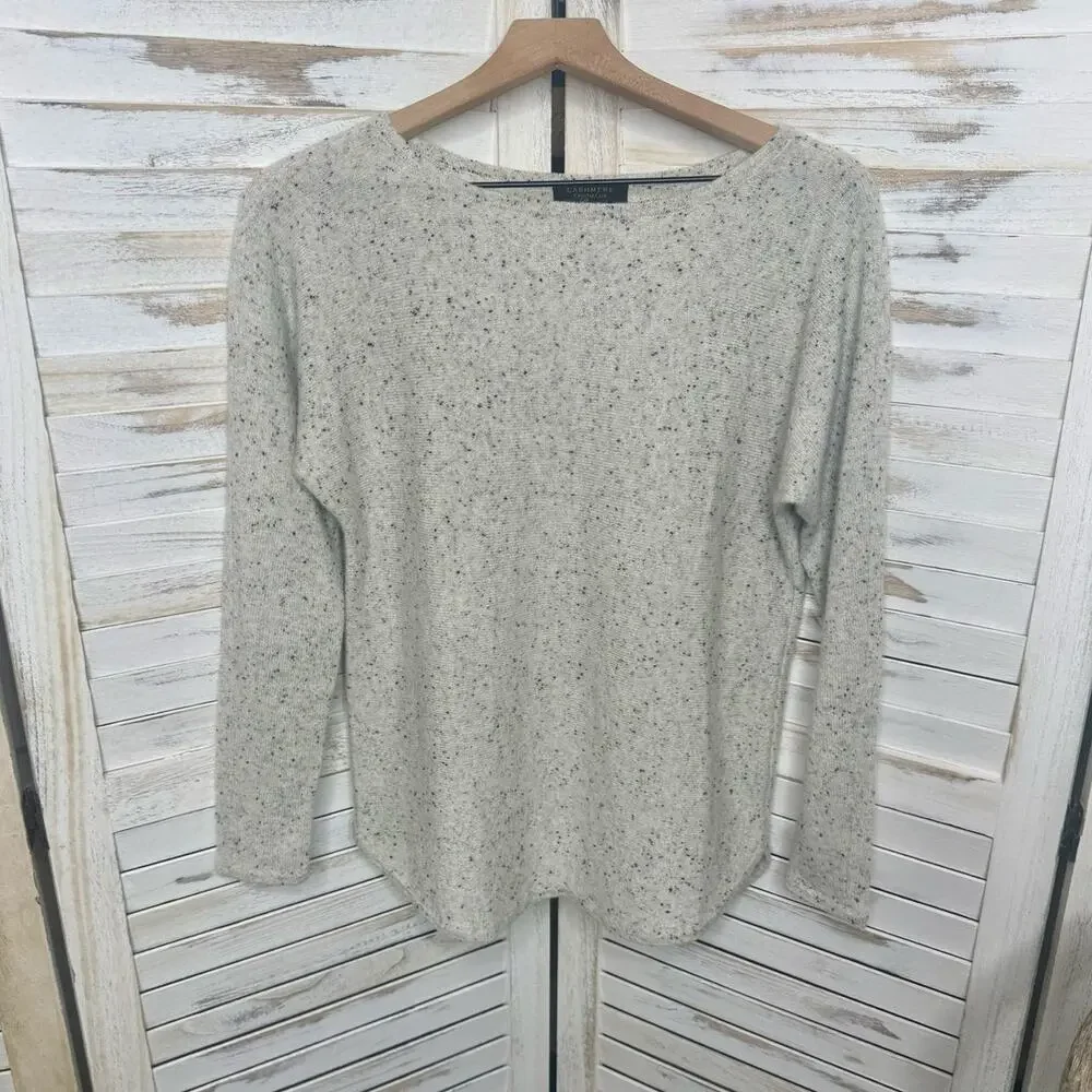 CHARTER CLUB LUXURY CASHMERE Womens M 100% Cashmere Sweater Beige Speckled Black